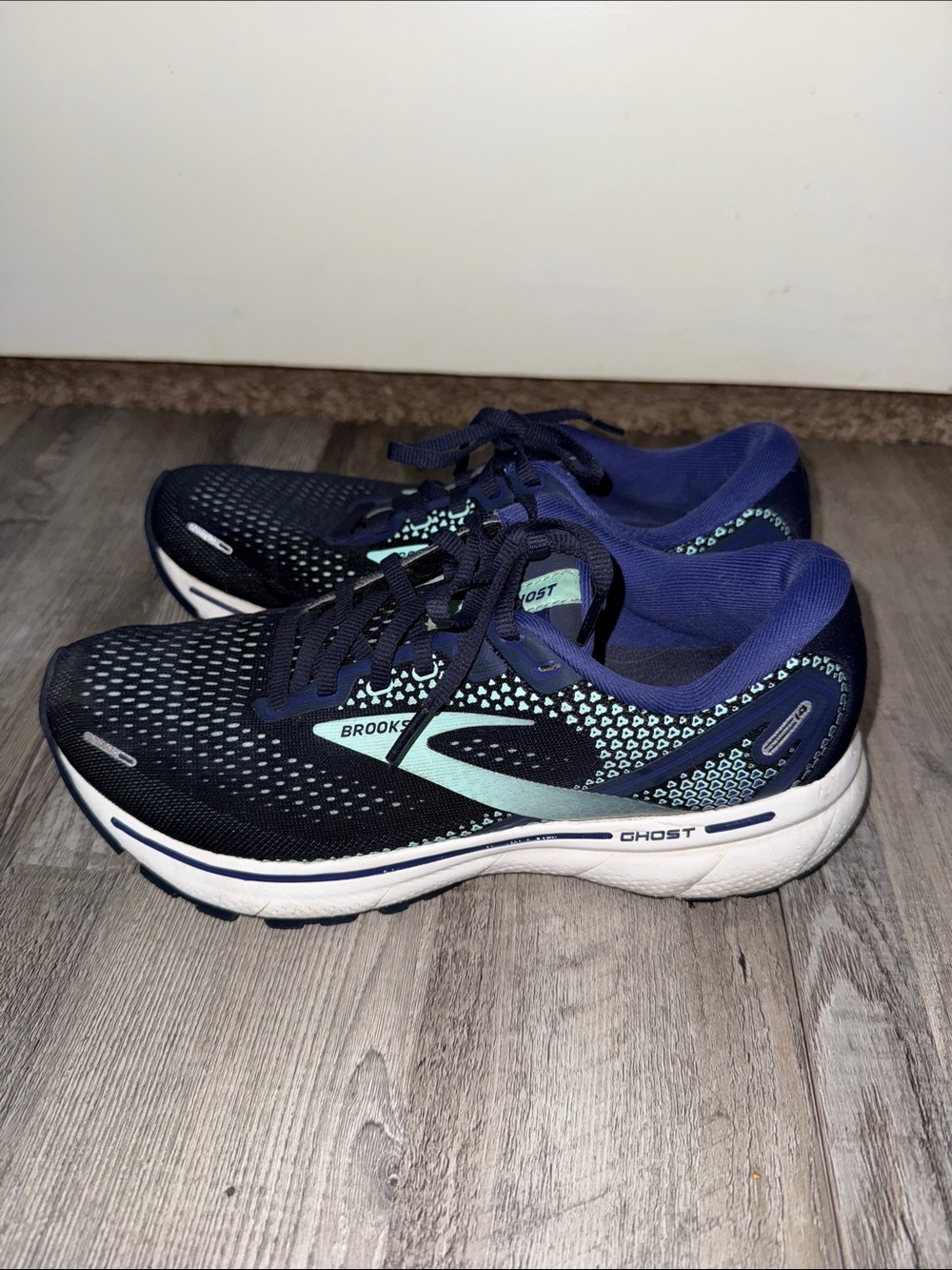 Brooks Ghost 14 Women's Running Shoes - Navy & Mint Green